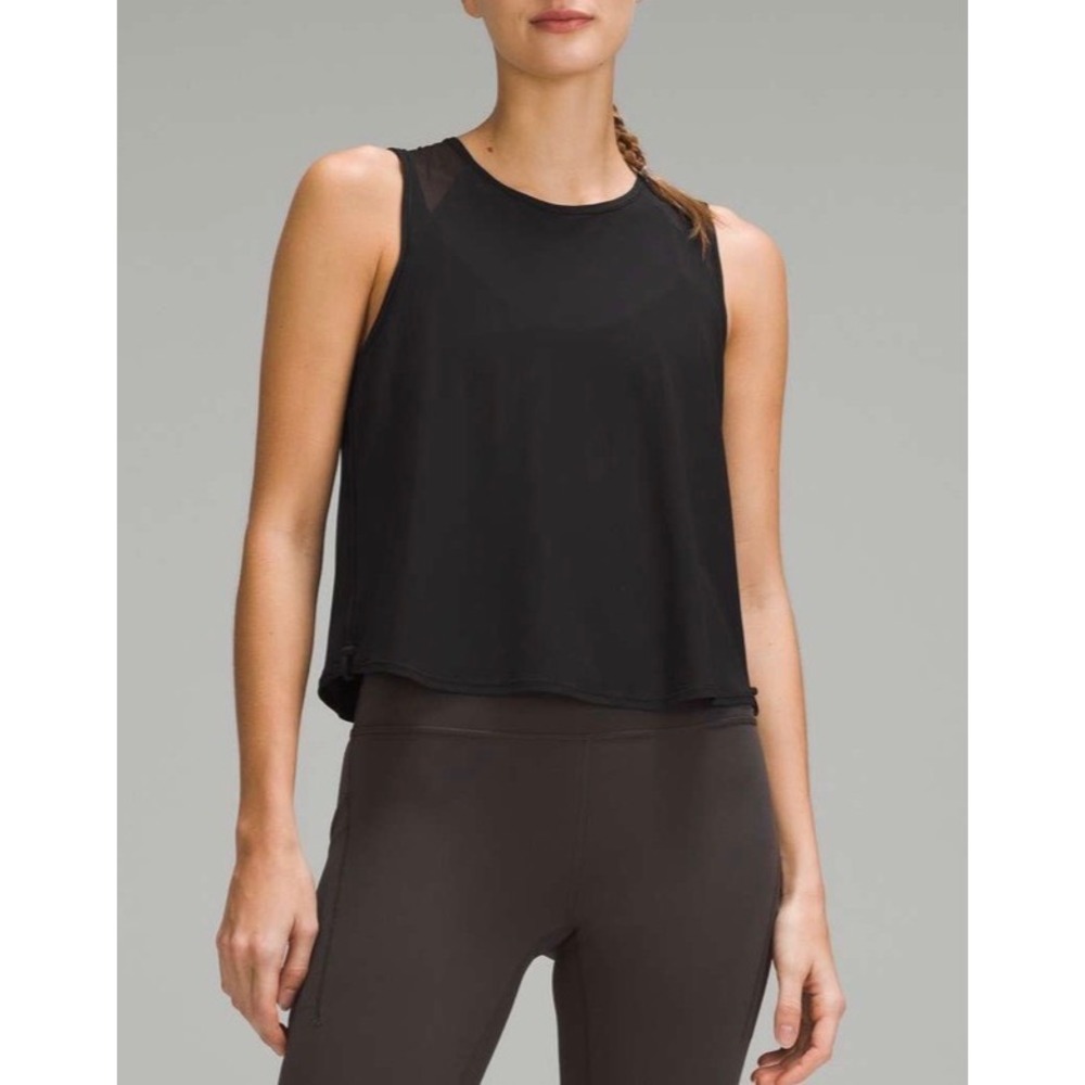 Lululemon Sculpt Cropped Tank Cinch Black Mesh Athletic Top LW1EO4S Size 4